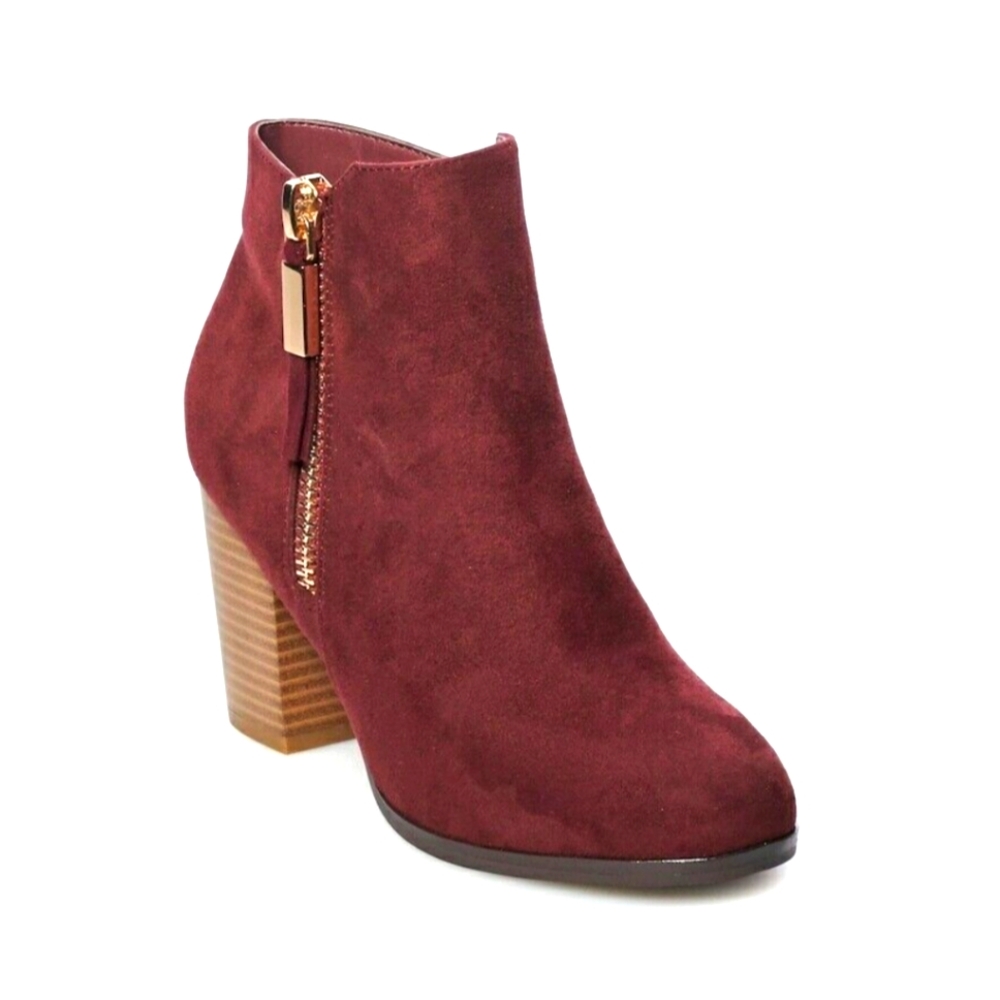 Apt. 9 Timezone High Heeled Ankle Boots Wine w/gold accents 8.5 W VGUC